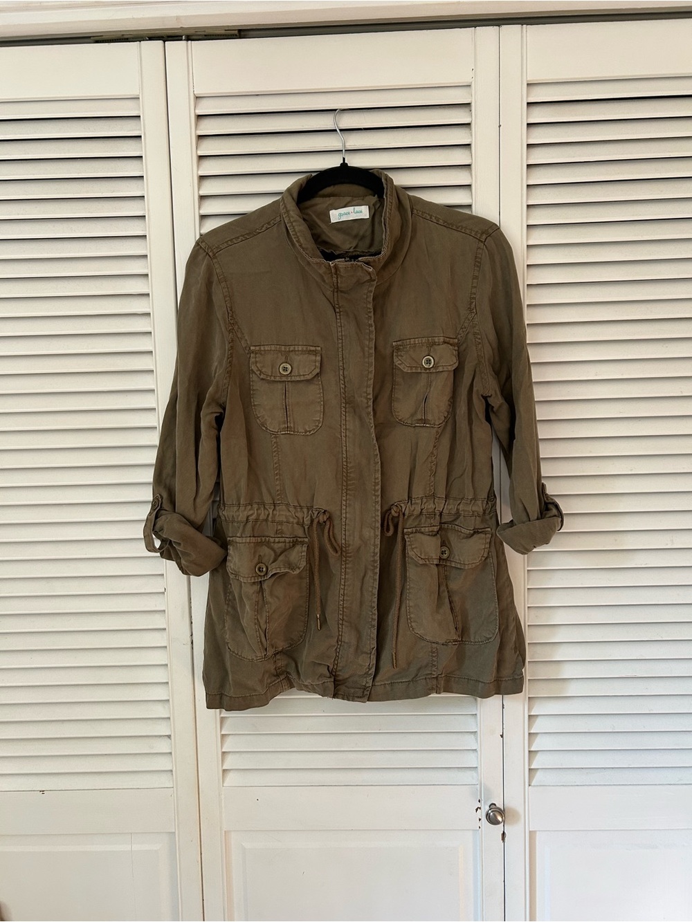 Women’s Olive Utility Jacket with Adjustable Waist - Green Coast
